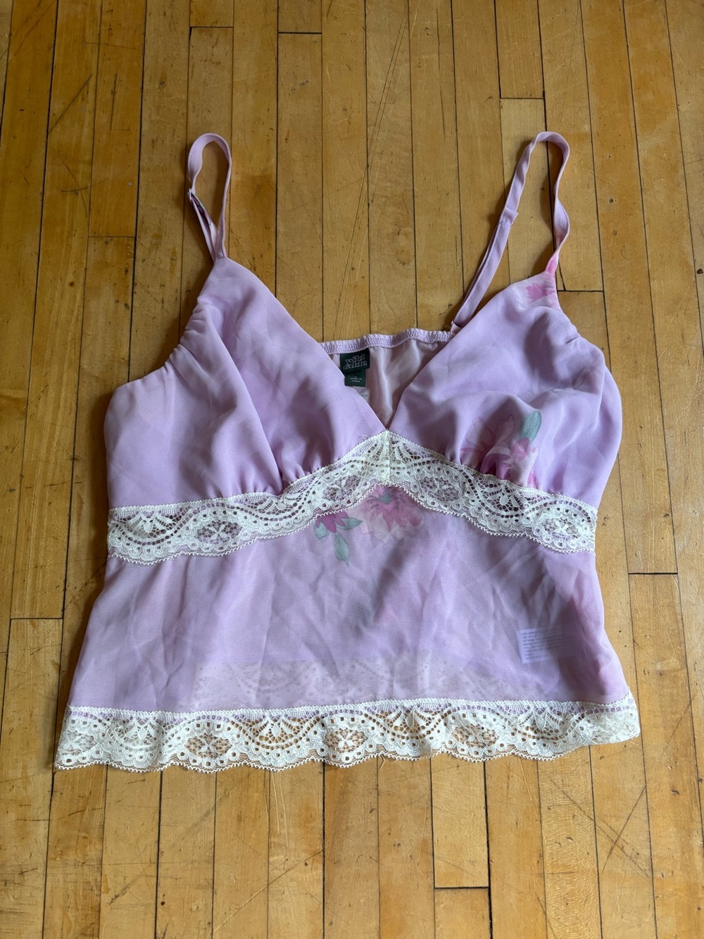 wild fable Lavender Floral Lace-Trim Chemise Top